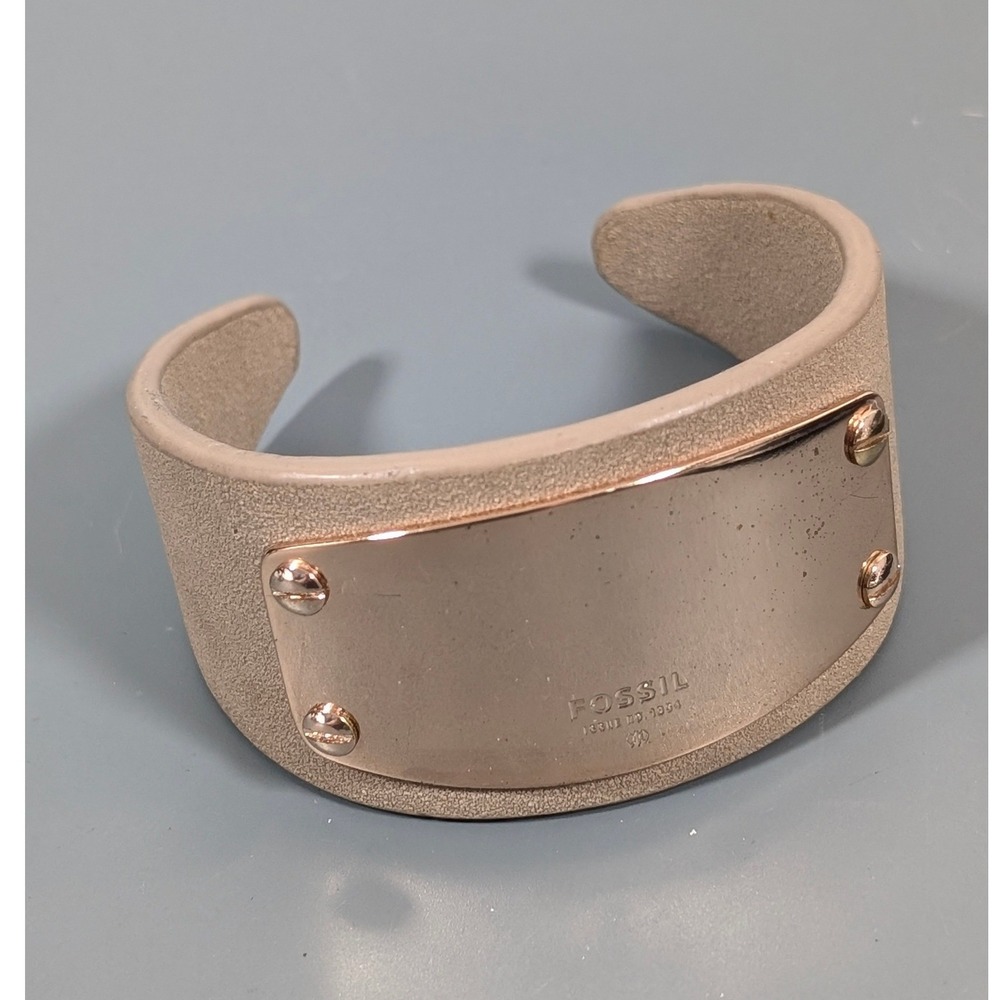 Fossil Rose Gold Cuff Bracelet‎ Brown Suede Wide 7.5 Inch